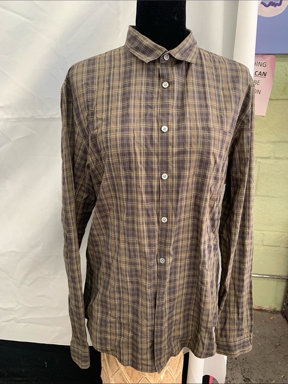 John Varvatos Men's Brown Plaid Button-Down Shirt